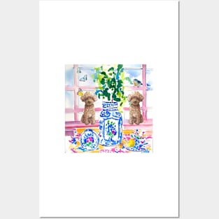 Dogs and chinoiserie jars watercolor Posters and Art